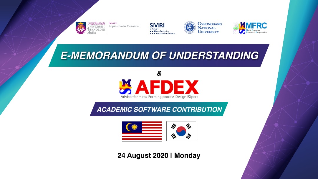E- MoU with Gyeongsang National University and Launching of AFDEX MFRC Korea Manufacturing Simulation Centre at SMRI