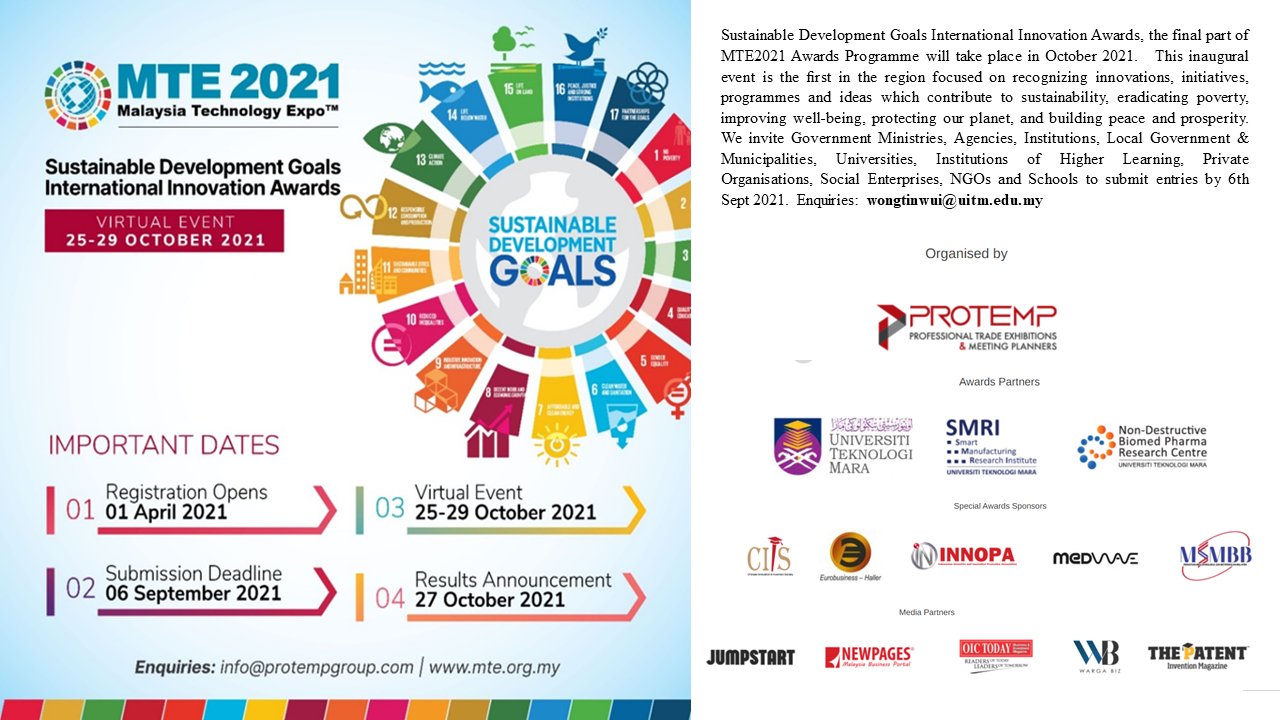 Sustainable Development Goals International Innovation Awards, MTE2021 Awards Programme, October 2021